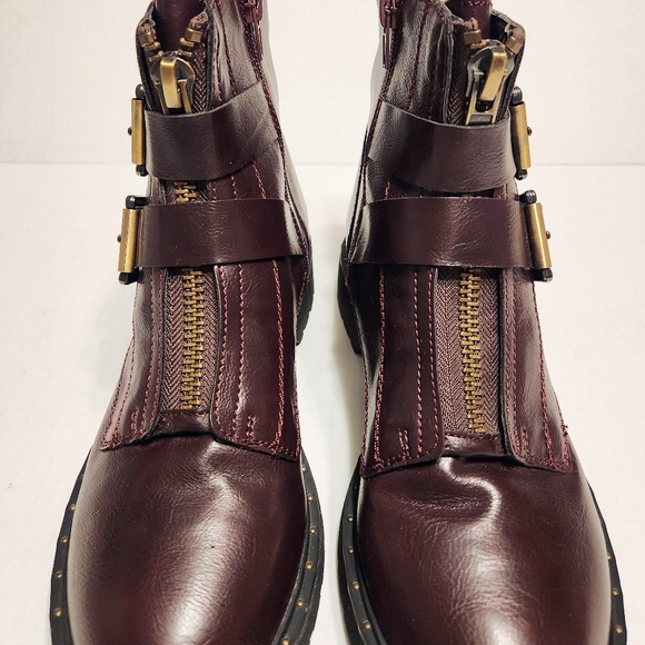 Dirty Laundry Maroon Motorcycle Ankle Boots Buckle Zipper 7.5 - Picture 5 of 11